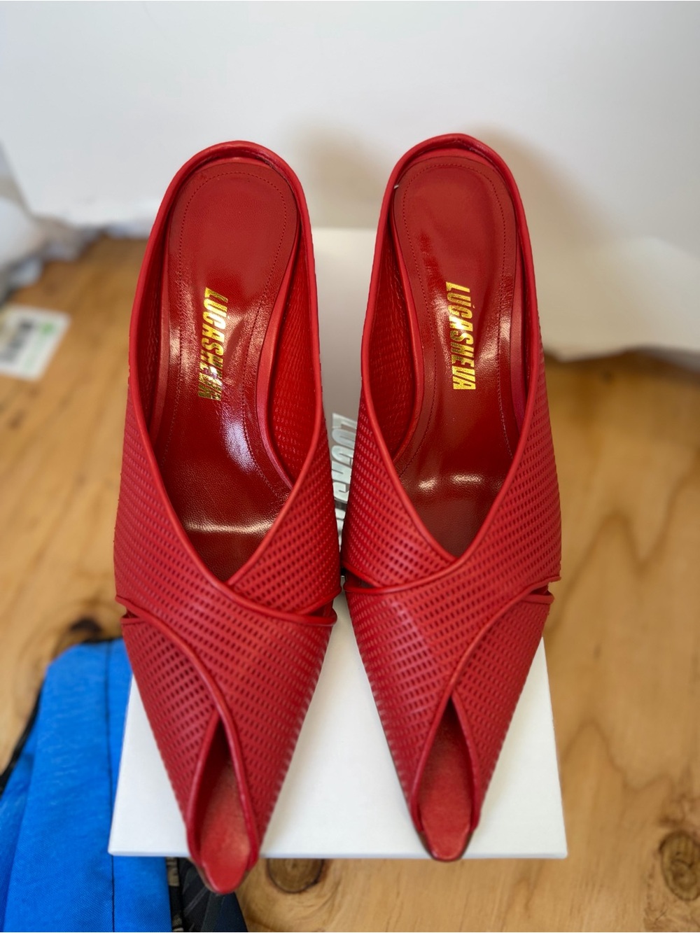 Lucasheva Angel Mule Pump in Red leather pointed toe wedge heel sandal - Picture 7 of 11